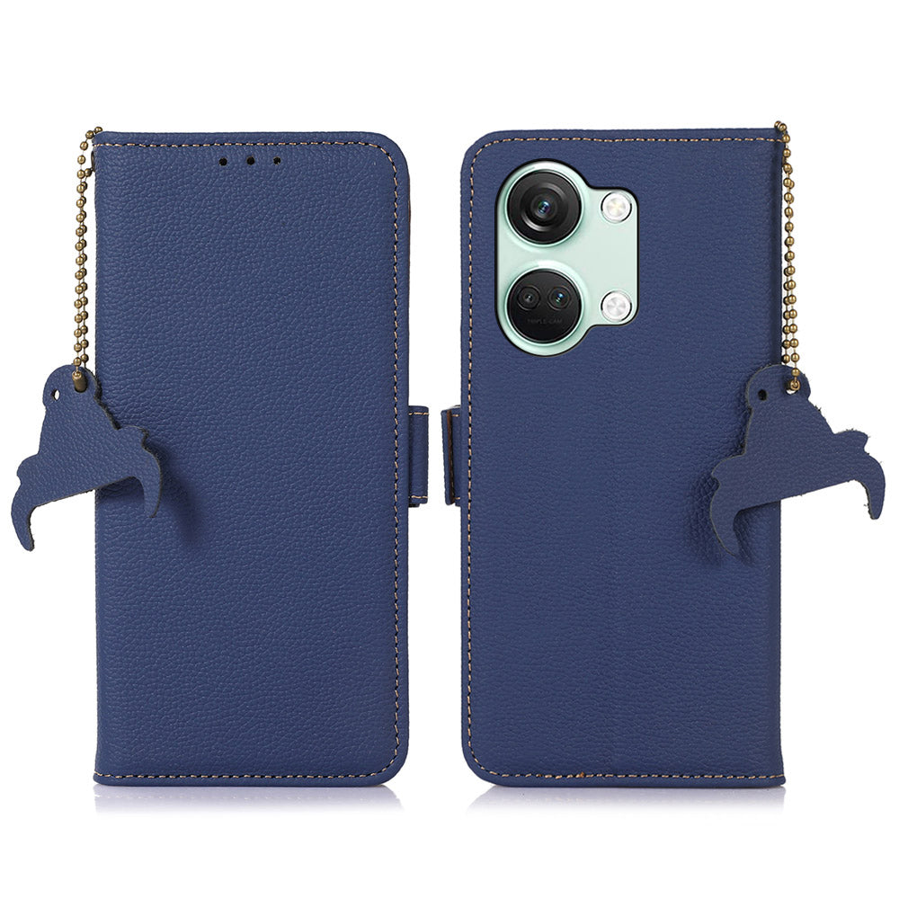 RFID Blocking Phone Case for OnePlus Nord 3 5G / Ace 2V , Genuine Cow Leather Stand Wallet Cover
