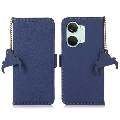 RFID Blocking Phone Case for OnePlus Nord 3 5G / Ace 2V , Genuine Cow Leather Stand Wallet Cover
