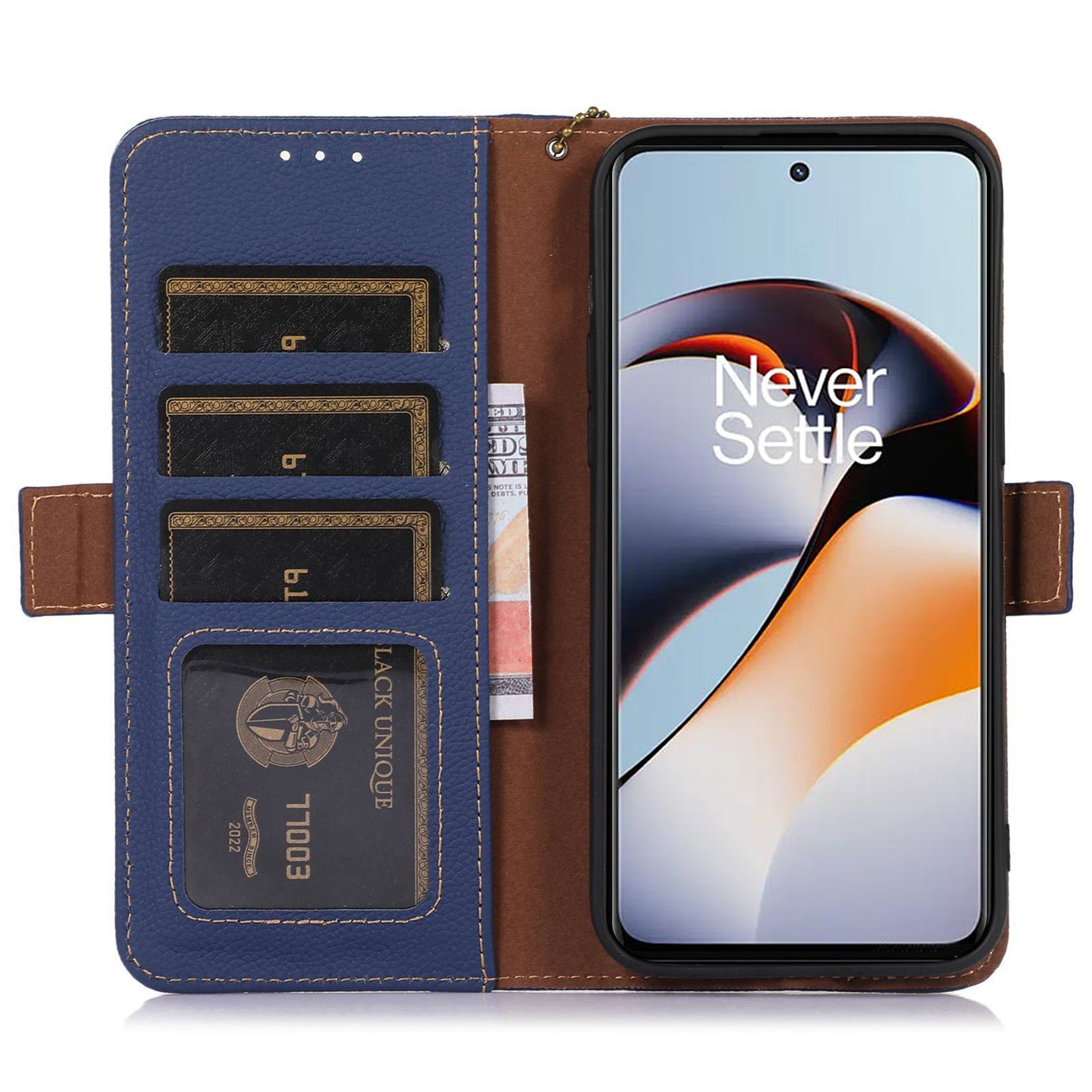RFID Blocking Phone Case for OnePlus Nord 3 5G / Ace 2V , Genuine Cow Leather Stand Wallet Cover