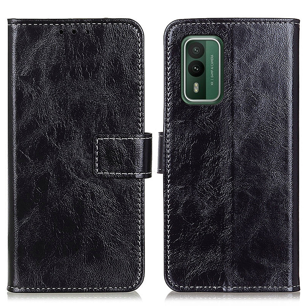 For Nokia XR21 Leather Wallet Phone Case Retro Crazy Horse Texture Anti-drop Stand Shell