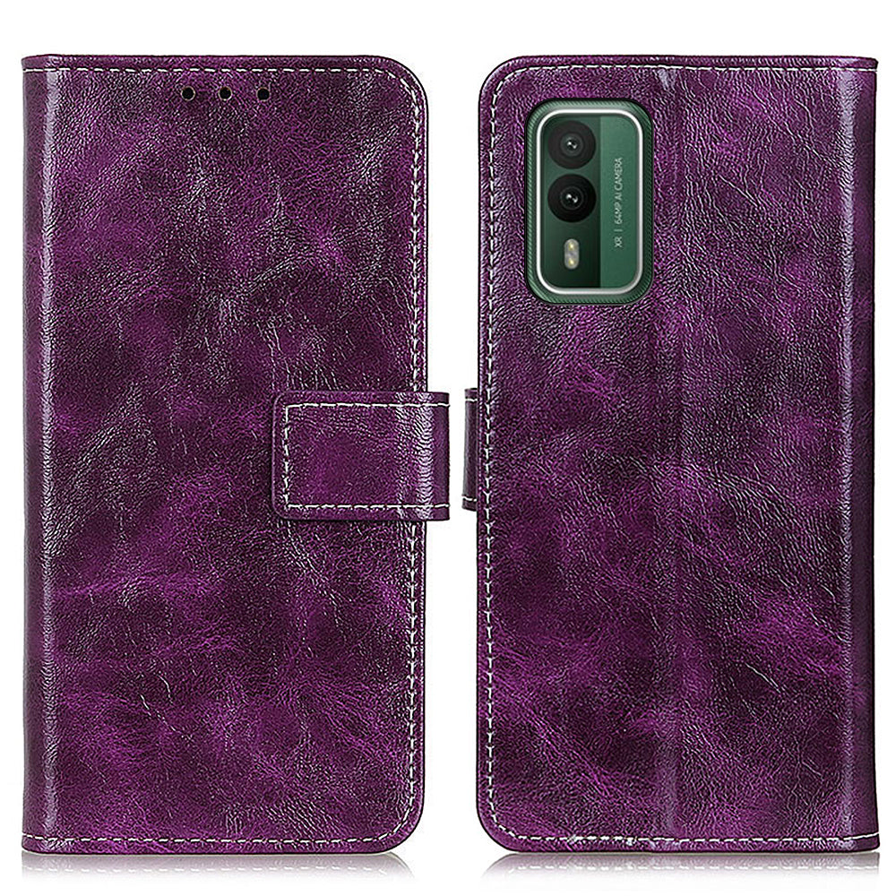 For Nokia XR21 Leather Wallet Phone Case Retro Crazy Horse Texture Anti-drop Stand Shell