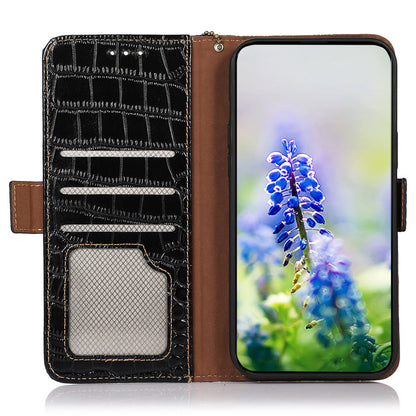 For Nokia XR21 Wallet Phone Case Genuine Cow Leather Crocodile Texture RFID Blocking Stand Cover