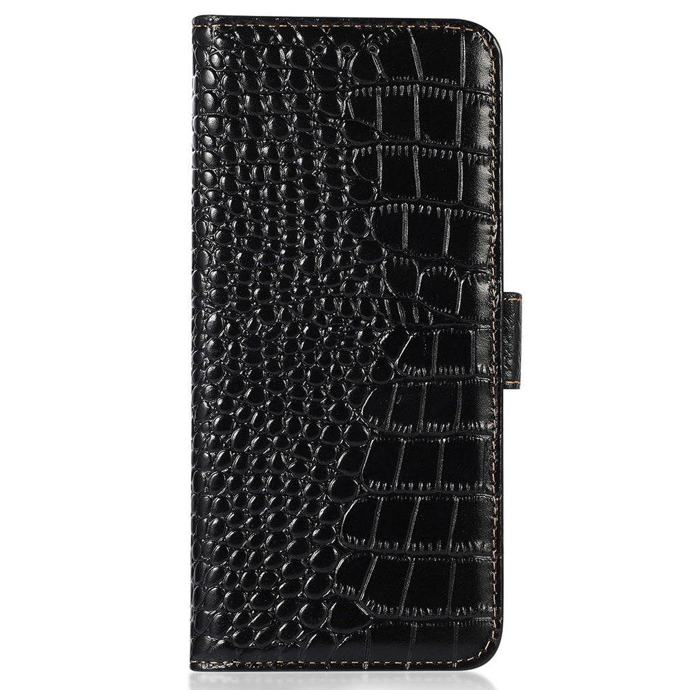 For Nokia XR21 Wallet Phone Case Genuine Cow Leather Crocodile Texture RFID Blocking Stand Cover
