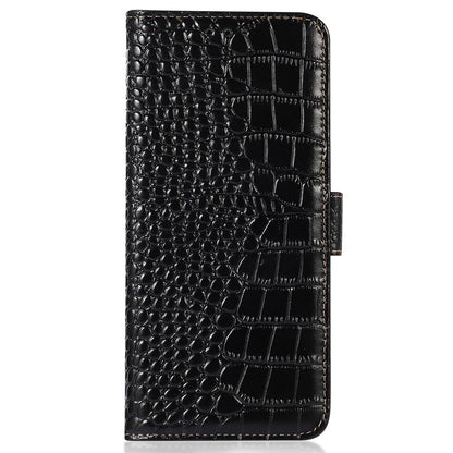 For Nokia XR21 Wallet Phone Case Genuine Cow Leather Crocodile Texture RFID Blocking Stand Cover