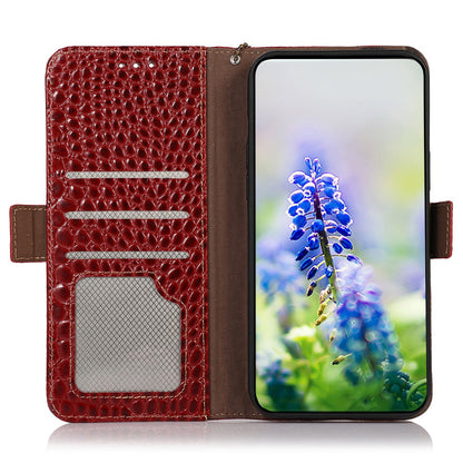 For Nokia XR21 Wallet Phone Case Genuine Cow Leather Crocodile Texture RFID Blocking Stand Cover