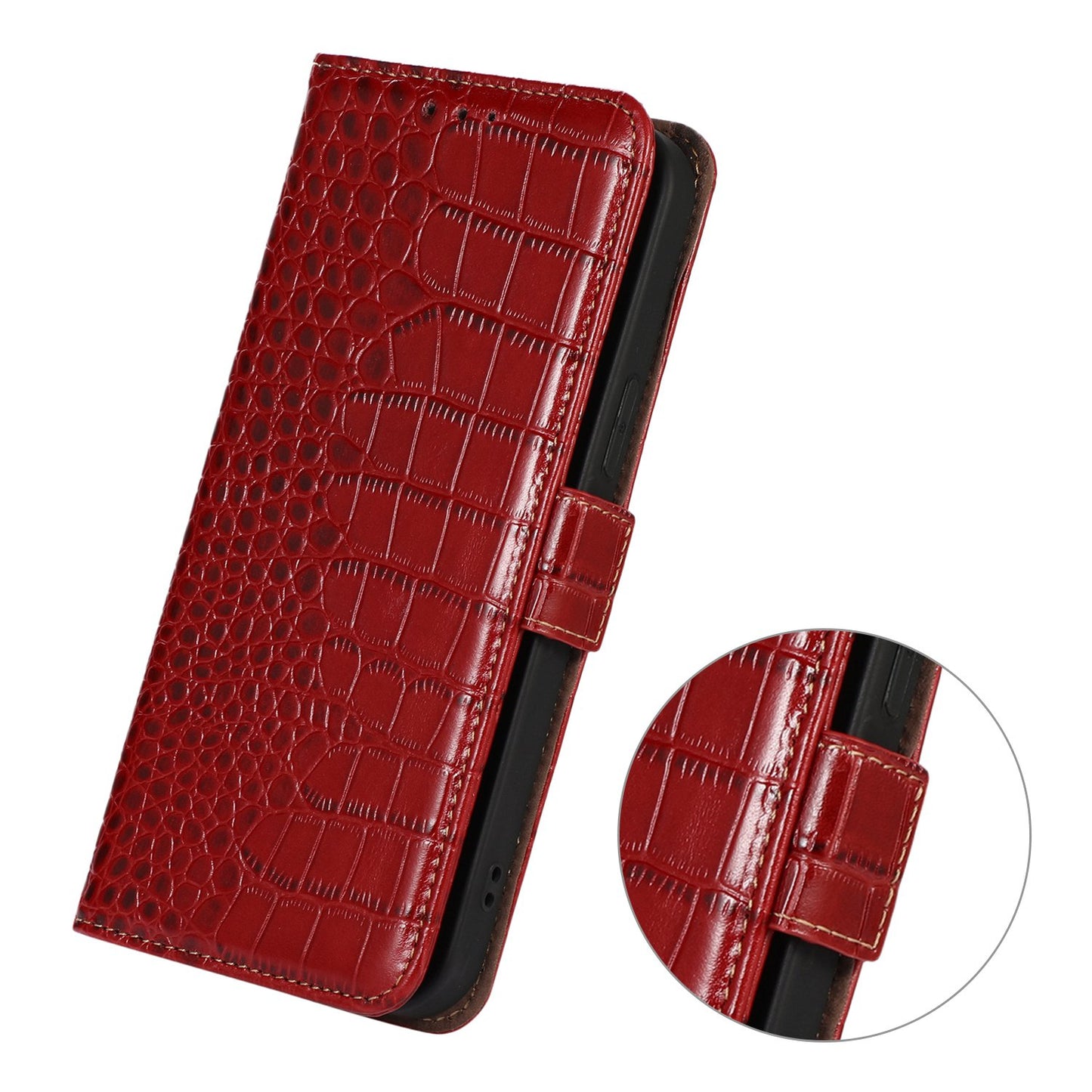 For Nokia XR21 Wallet Phone Case Genuine Cow Leather Crocodile Texture RFID Blocking Stand Cover