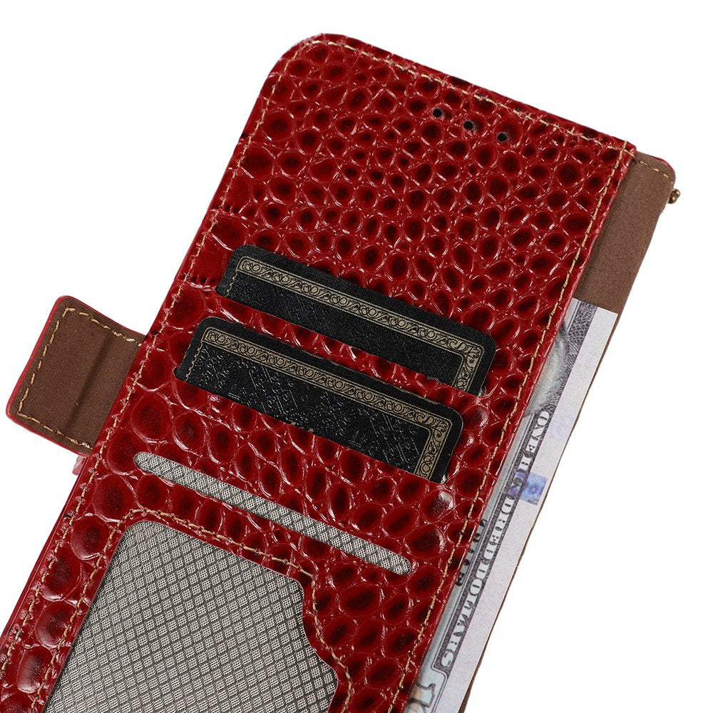 For Nokia XR21 Wallet Phone Case Genuine Cow Leather Crocodile Texture RFID Blocking Stand Cover