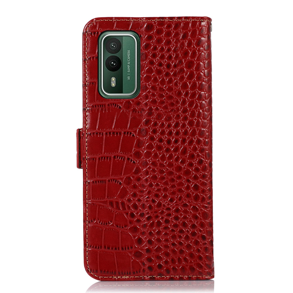 For Nokia XR21 Wallet Phone Case Genuine Cow Leather Crocodile Texture RFID Blocking Stand Cover