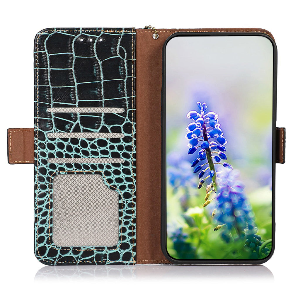 For Nokia XR21 Wallet Phone Case Genuine Cow Leather Crocodile Texture RFID Blocking Stand Cover