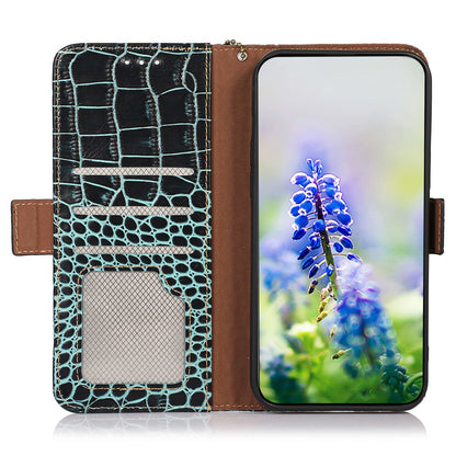 For Nokia XR21 Wallet Phone Case Genuine Cow Leather Crocodile Texture RFID Blocking Stand Cover