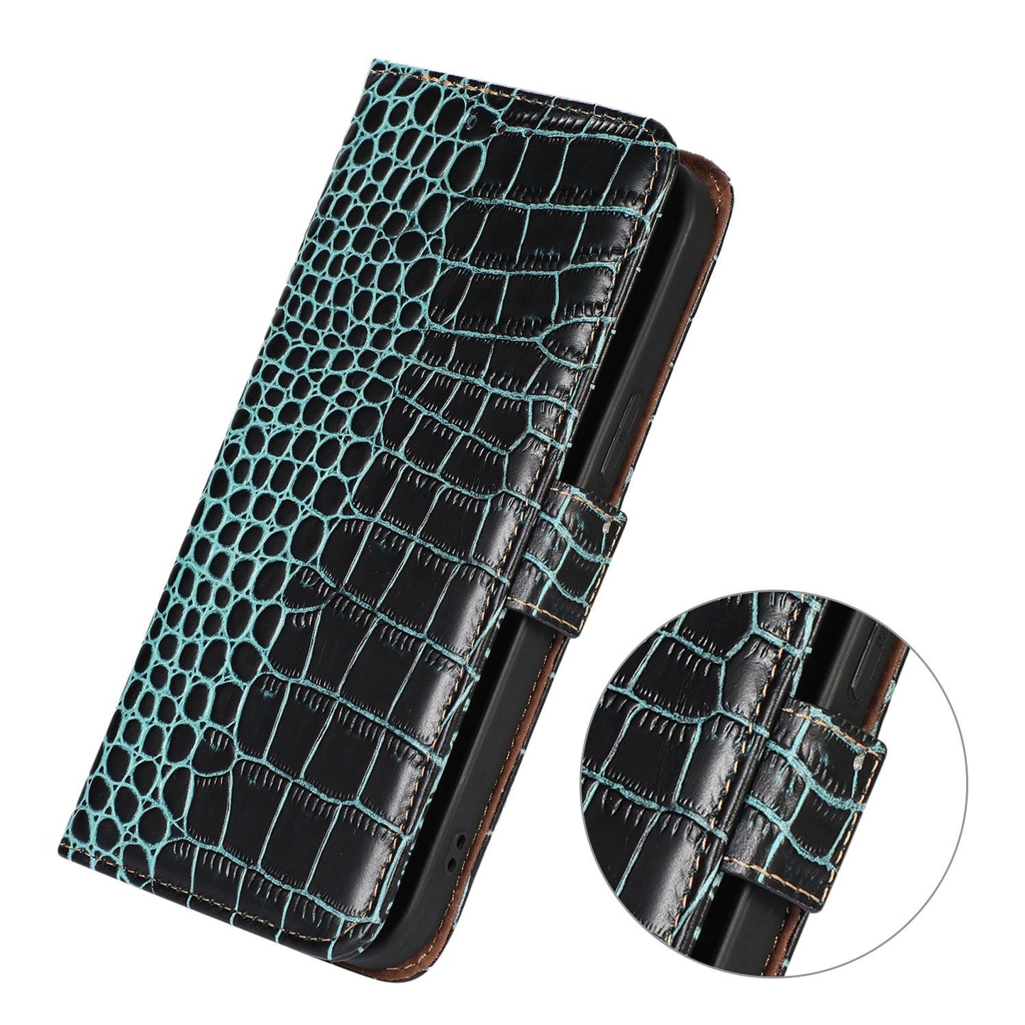 For Nokia XR21 Wallet Phone Case Genuine Cow Leather Crocodile Texture RFID Blocking Stand Cover