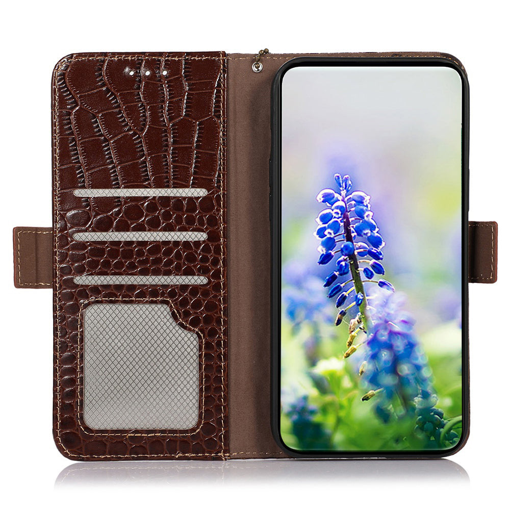 For Nokia XR21 Wallet Phone Case Genuine Cow Leather Crocodile Texture RFID Blocking Stand Cover