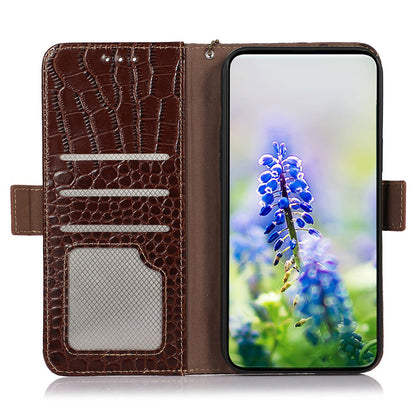 For Nokia XR21 Wallet Phone Case Genuine Cow Leather Crocodile Texture RFID Blocking Stand Cover