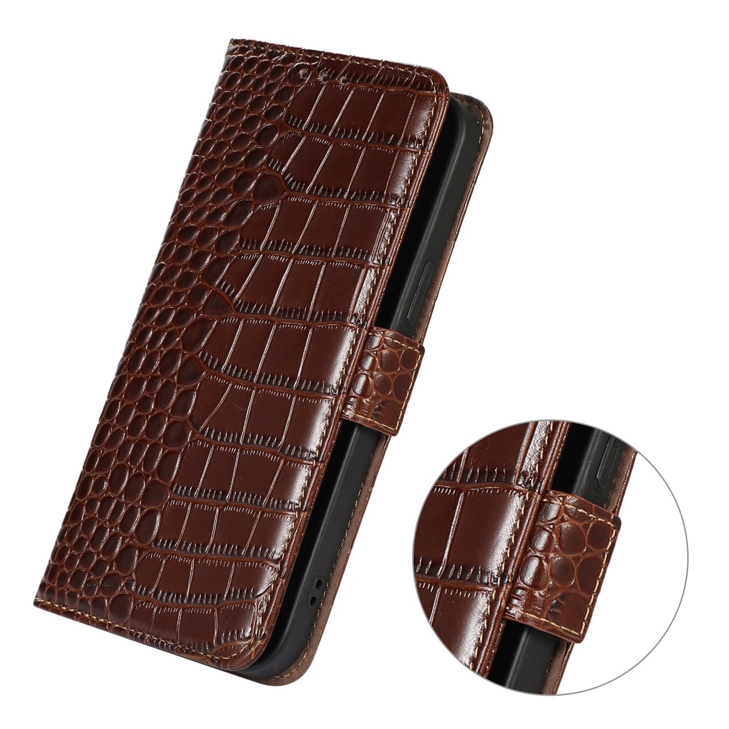 For Nokia XR21 Wallet Phone Case Genuine Cow Leather Crocodile Texture RFID Blocking Stand Cover