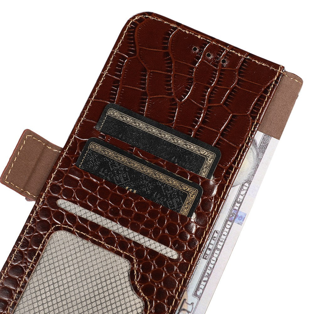 For Nokia XR21 Wallet Phone Case Genuine Cow Leather Crocodile Texture RFID Blocking Stand Cover