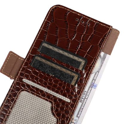For Nokia XR21 Wallet Phone Case Genuine Cow Leather Crocodile Texture RFID Blocking Stand Cover