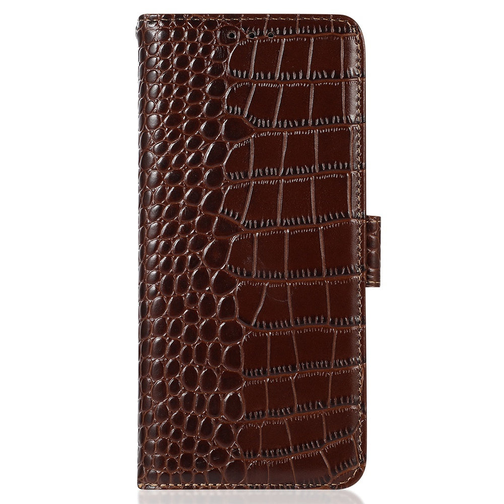 For Nokia XR21 Wallet Phone Case Genuine Cow Leather Crocodile Texture RFID Blocking Stand Cover