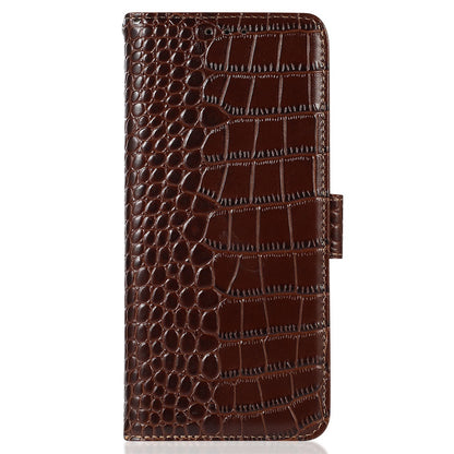For Nokia XR21 Wallet Phone Case Genuine Cow Leather Crocodile Texture RFID Blocking Stand Cover