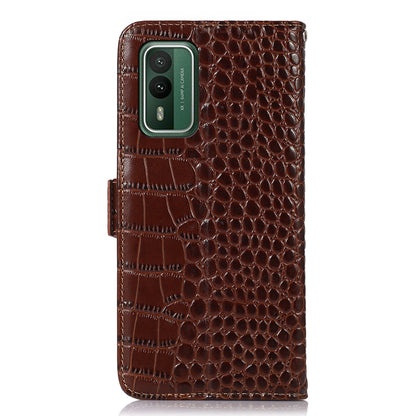 For Nokia XR21 Wallet Phone Case Genuine Cow Leather Crocodile Texture RFID Blocking Stand Cover