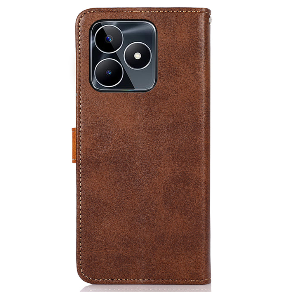 KHAZNEH For Realme C53 4G / Narzo N53 4G Wallet Cowhide Texture Phone Cover PU Leather Anti-scratch Stand Shell