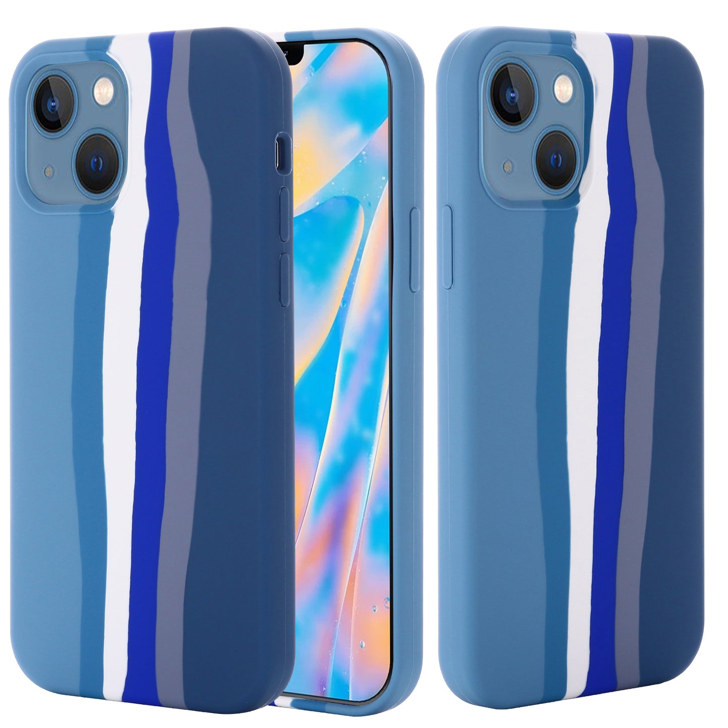 Phone Case for iPhone 15 Rainbow Rubberized Liquid Silicone+PC Fiber Lining Back Cover