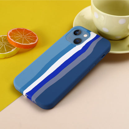 Phone Case for iPhone 15 Rainbow Rubberized Liquid Silicone+PC Fiber Lining Back Cover