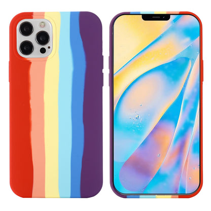 For iPhone 15 Pro Max Rainbow Rubberized Liquid Silicone+PC Anti-scratch Cover Fiber Lining Phone Case