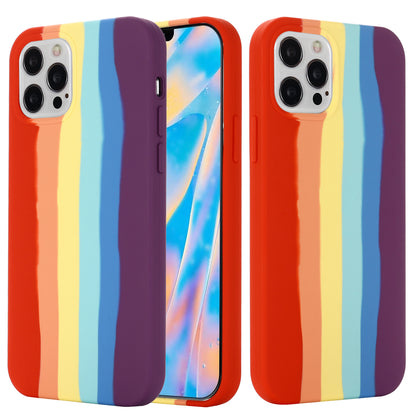 For iPhone 15 Pro Max Rainbow Rubberized Liquid Silicone+PC Anti-scratch Cover Fiber Lining Phone Case