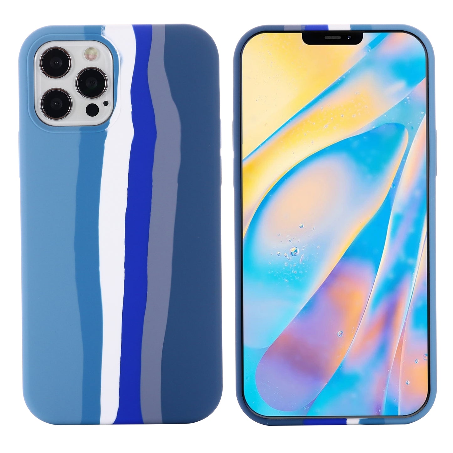 For iPhone 15 Pro Max Rainbow Rubberized Liquid Silicone+PC Anti-scratch Cover Fiber Lining Phone Case