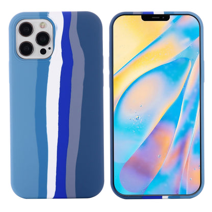 For iPhone 15 Pro Max Rainbow Rubberized Liquid Silicone+PC Anti-scratch Cover Fiber Lining Phone Case
