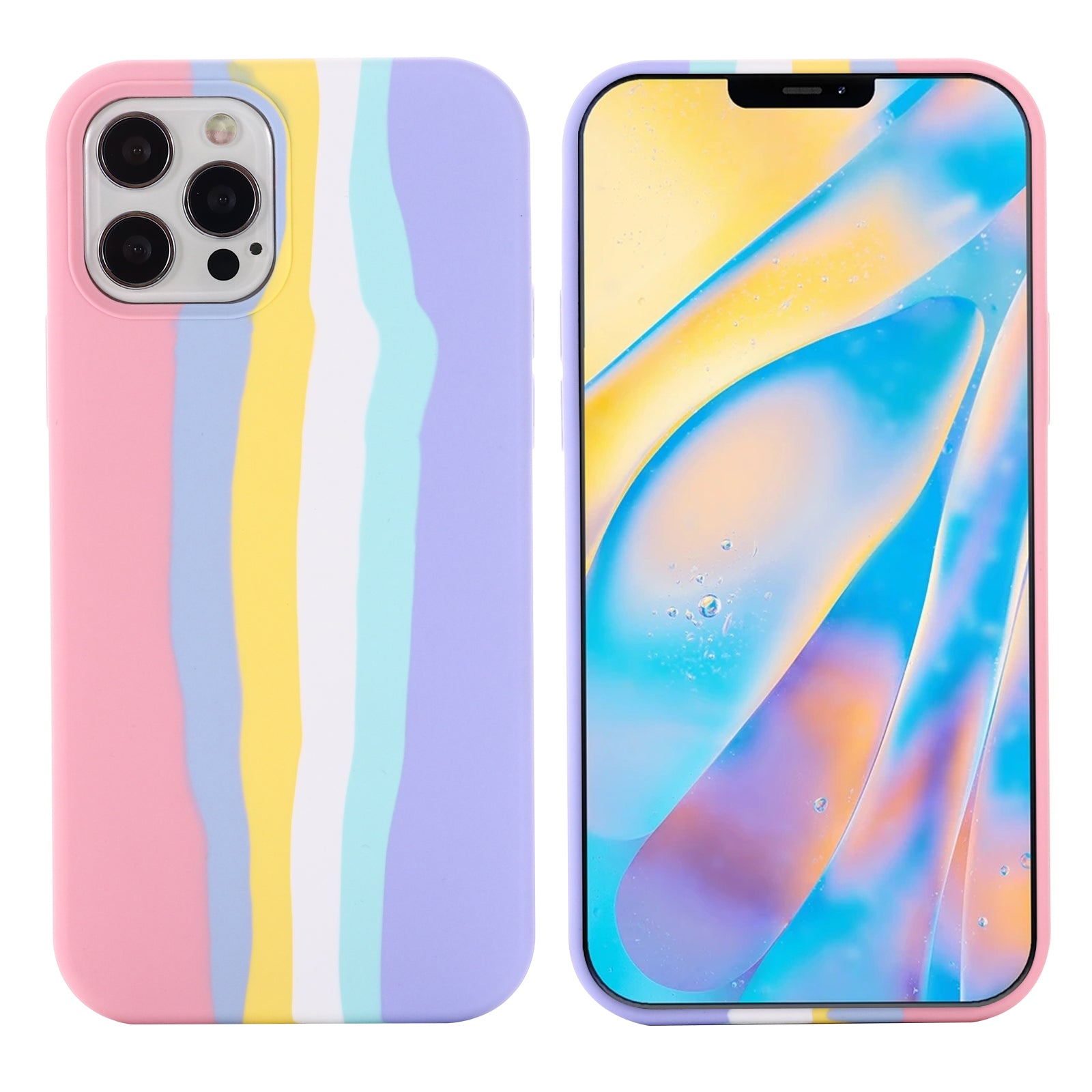 For iPhone 15 Pro Max Rainbow Rubberized Liquid Silicone+PC Anti-scratch Cover Fiber Lining Phone Case