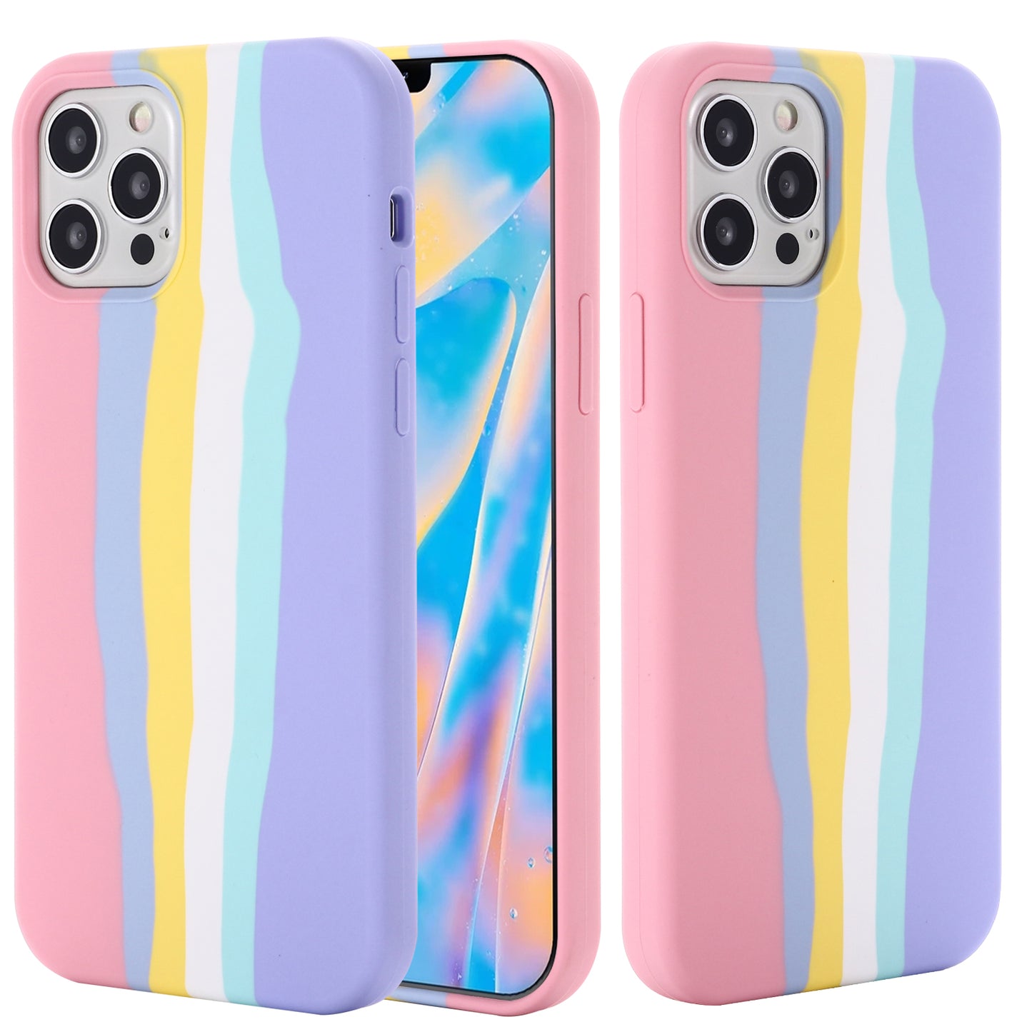For iPhone 15 Pro Max Rainbow Rubberized Liquid Silicone+PC Anti-scratch Cover Fiber Lining Phone Case
