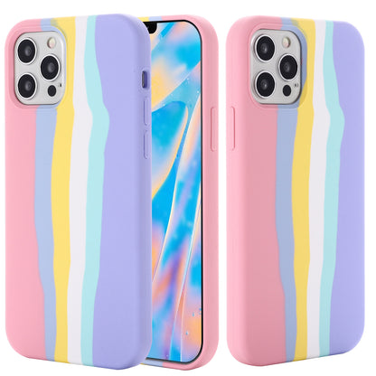 For iPhone 15 Pro Max Rainbow Rubberized Liquid Silicone+PC Anti-scratch Cover Fiber Lining Phone Case