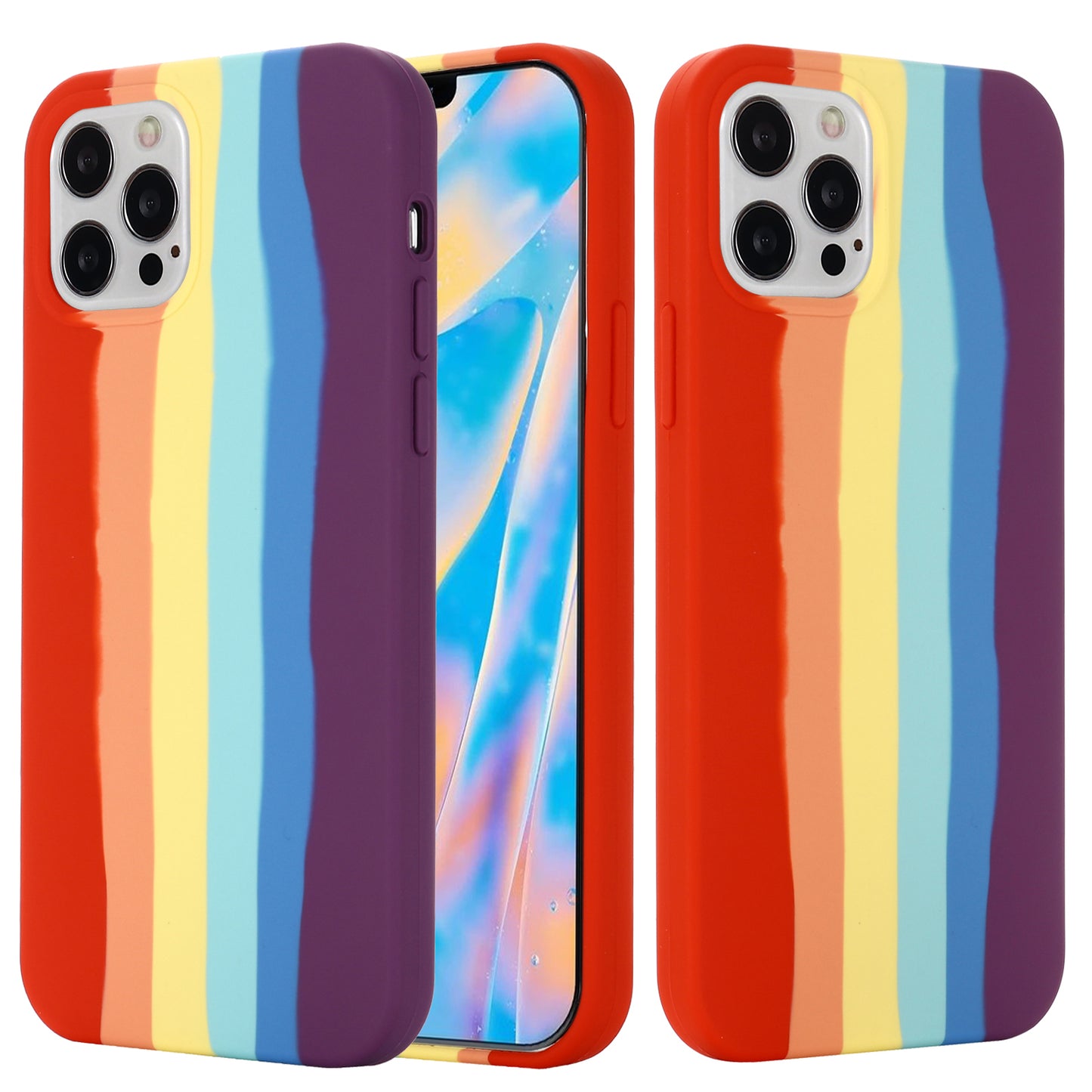 For iPhone 15 Pro Rainbow Rubberized Liquid Silicone+PC Cover Fiber Lining Shockproof Phone Case