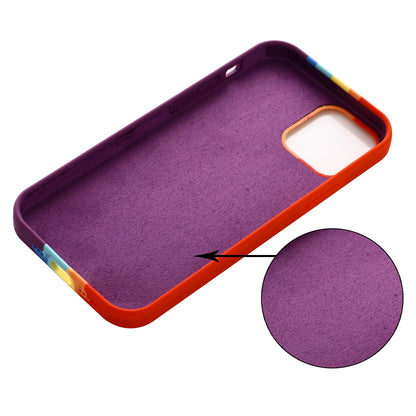 For iPhone 15 Pro Rainbow Rubberized Liquid Silicone+PC Cover Fiber Lining Shockproof Phone Case