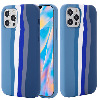 For iPhone 15 Pro Rainbow Rubberized Liquid Silicone+PC Cover Fiber Lining Shockproof Phone Case