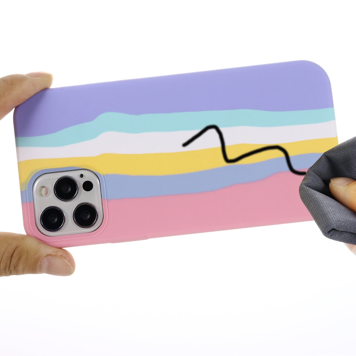 For iPhone 15 Pro Rainbow Rubberized Liquid Silicone+PC Cover Fiber Lining Shockproof Phone Case