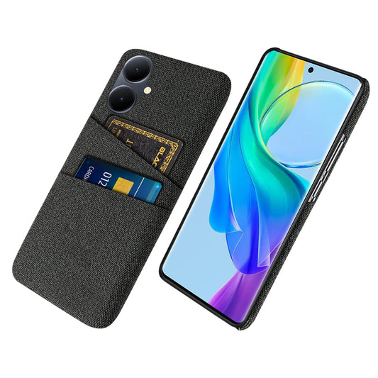 Phone Case for vivo Y78+ 5G Hard PC + Cloth Slim Fit Shockproof Cover with Dual Card Slots