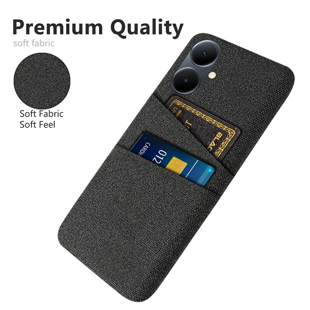 Phone Case for vivo Y78+ 5G Hard PC + Cloth Slim Fit Shockproof Cover with Dual Card Slots