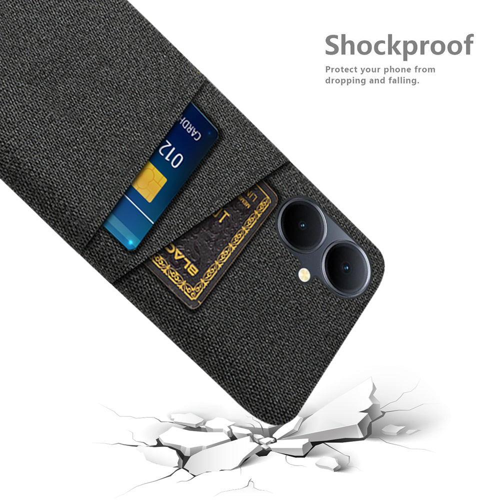 Phone Case for vivo Y78+ 5G Hard PC + Cloth Slim Fit Shockproof Cover with Dual Card Slots