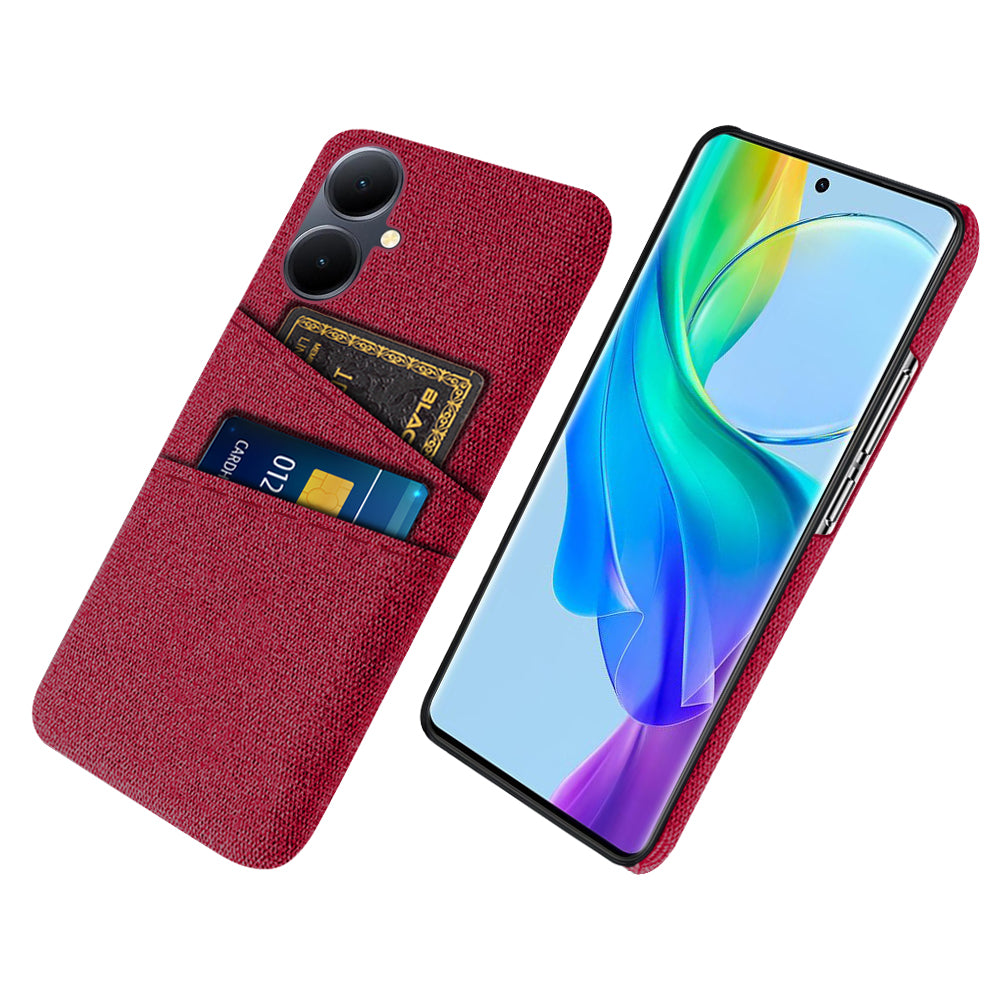 Phone Case for vivo Y78+ 5G Hard PC + Cloth Slim Fit Shockproof Cover with Dual Card Slots