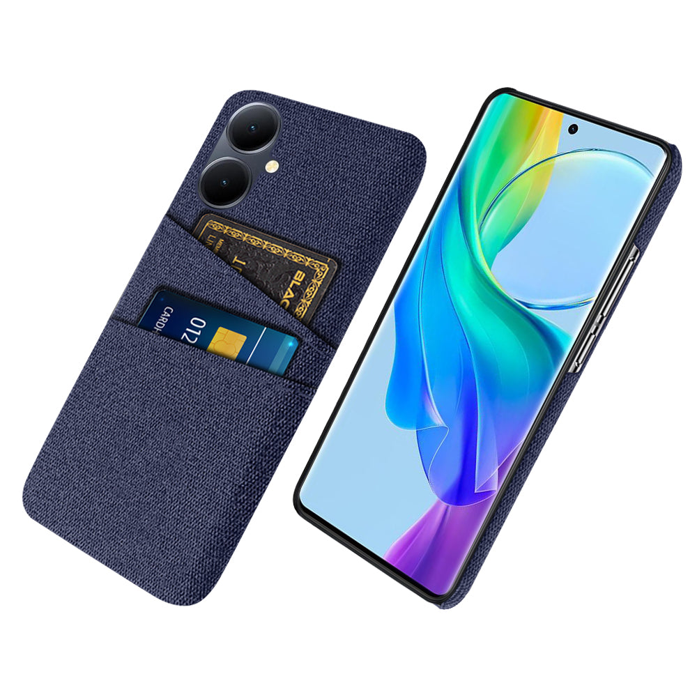 Phone Case for vivo Y78+ 5G Hard PC + Cloth Slim Fit Shockproof Cover with Dual Card Slots