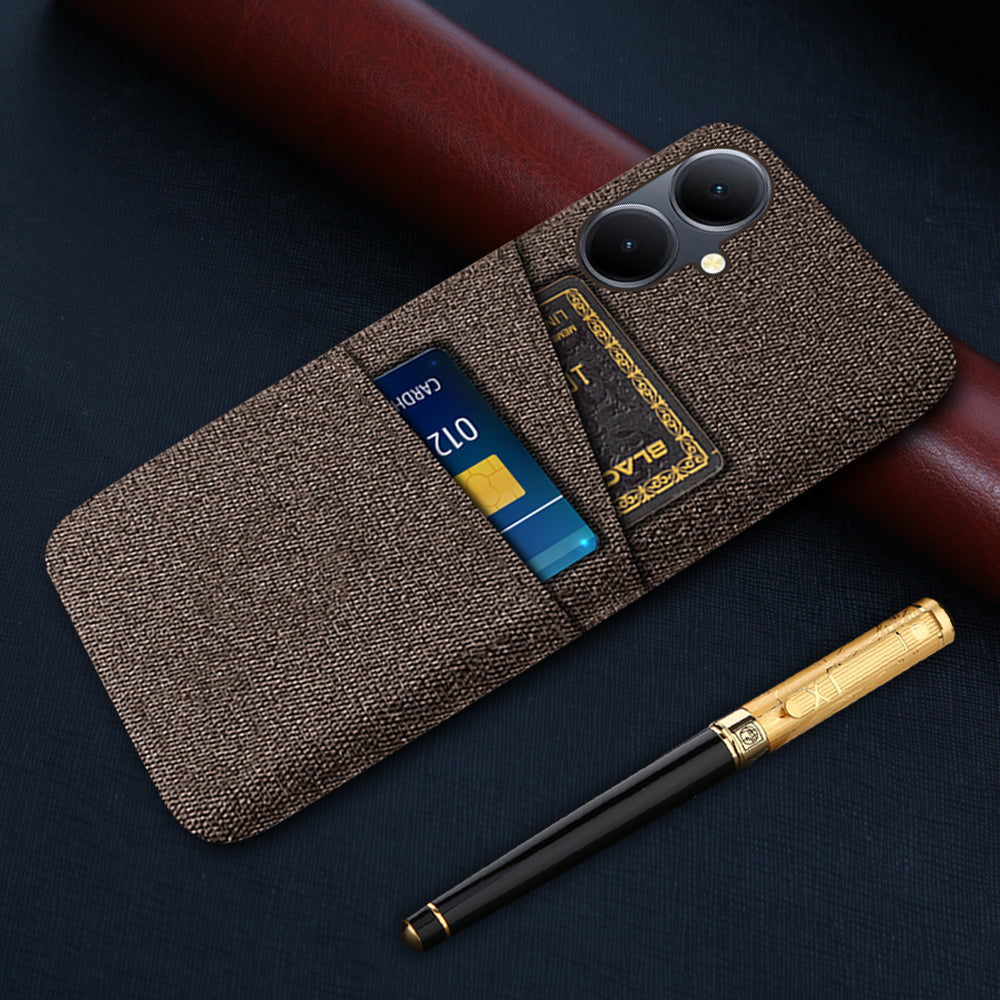 Phone Case for vivo Y78+ 5G Hard PC + Cloth Slim Fit Shockproof Cover with Dual Card Slots