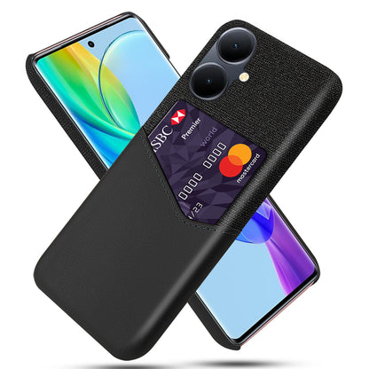 For vivo Y78+ 5G Cloth Texture Phone Case PU Leather Coated PC Card Holder Cover