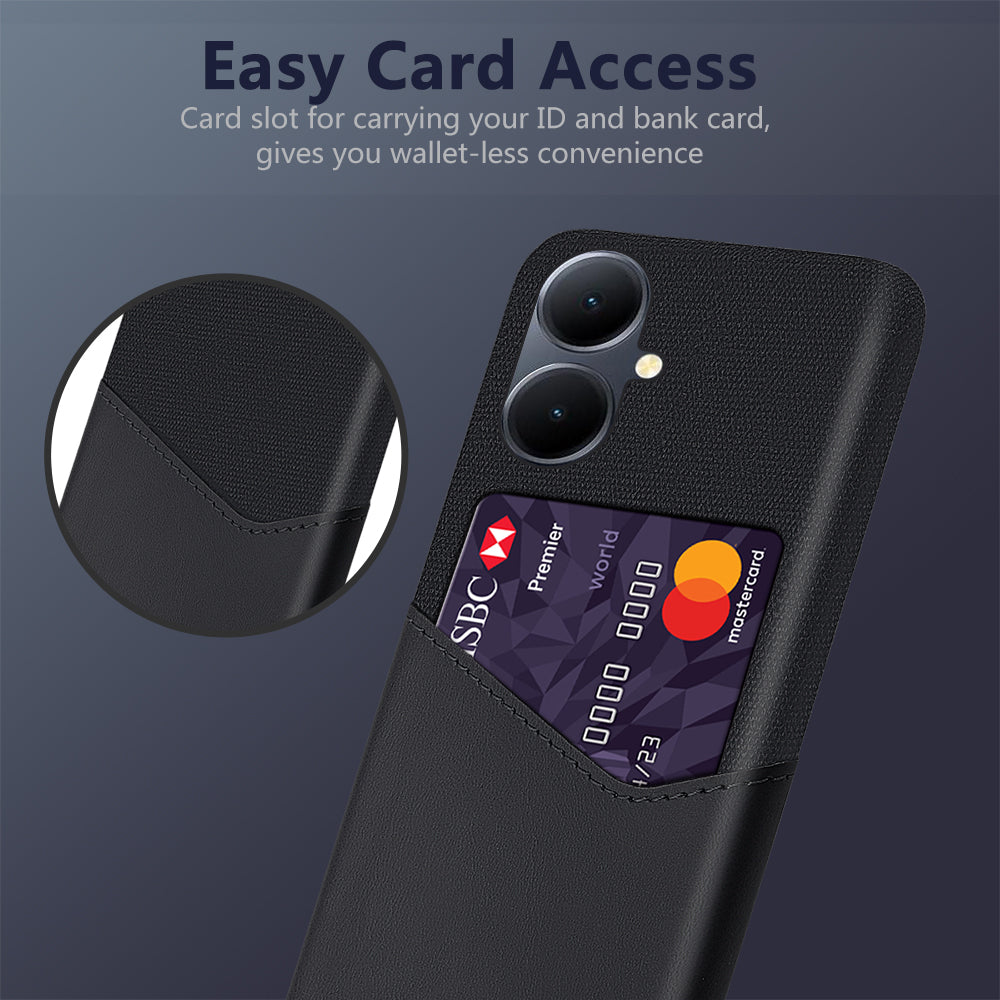For vivo Y78+ 5G Cloth Texture Phone Case PU Leather Coated PC Card Holder Cover
