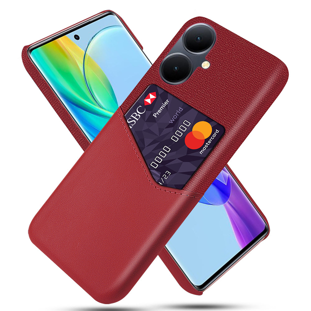 For vivo Y78+ 5G Cloth Texture Phone Case PU Leather Coated PC Card Holder Cover