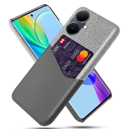 For vivo Y78+ 5G Cloth Texture Phone Case PU Leather Coated PC Card Holder Cover