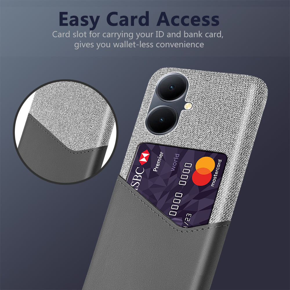 For vivo Y78+ 5G Cloth Texture Phone Case PU Leather Coated PC Card Holder Cover