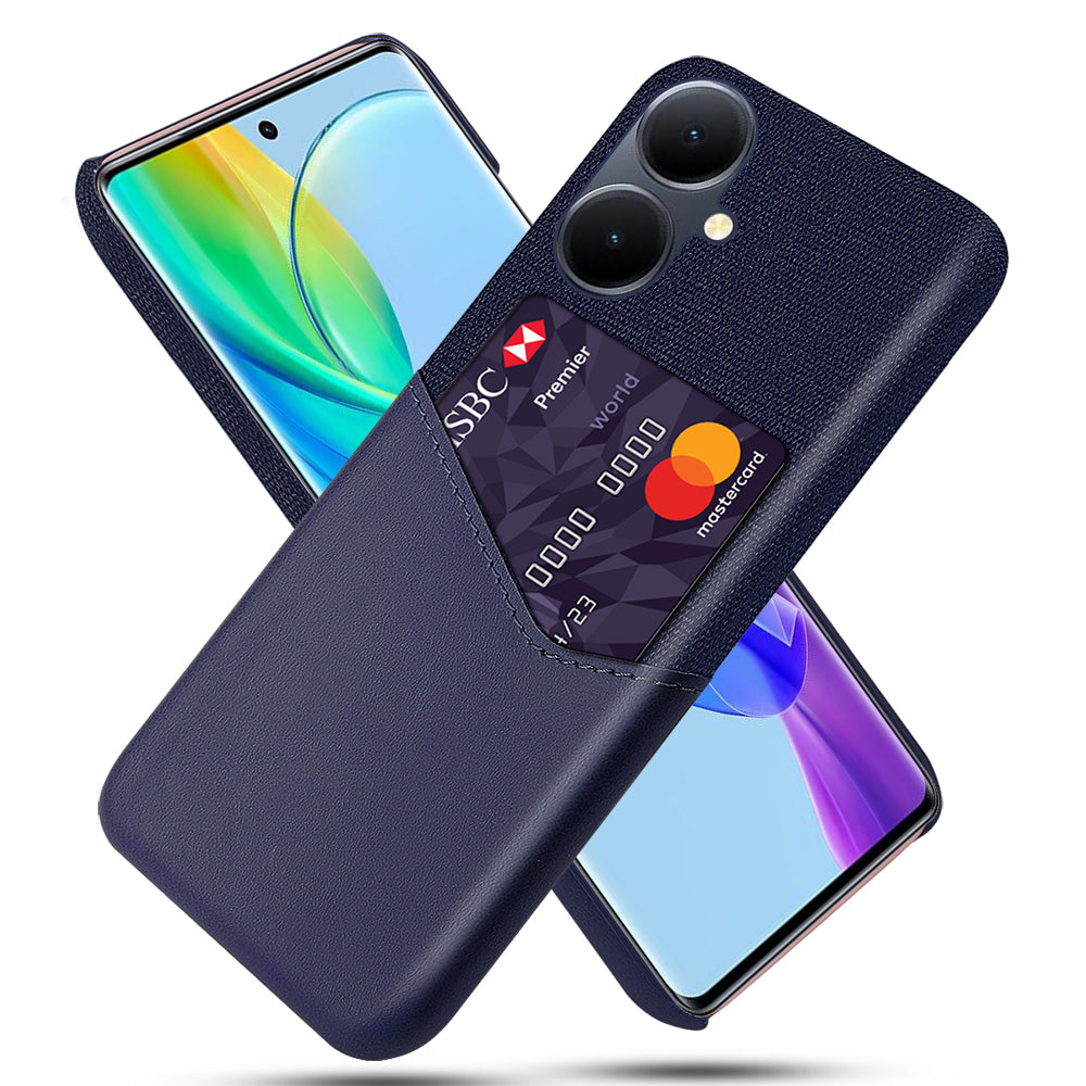 For vivo Y78+ 5G Cloth Texture Phone Case PU Leather Coated PC Card Holder Cover