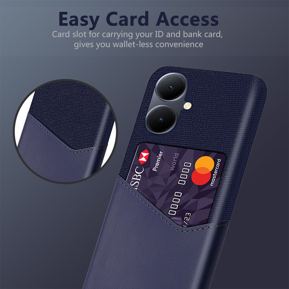 For vivo Y78+ 5G Cloth Texture Phone Case PU Leather Coated PC Card Holder Cover